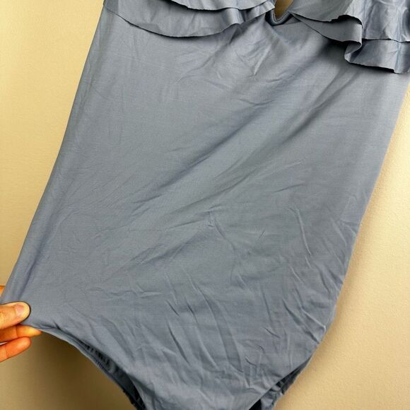 BEECA by Rebecca Virtue steel blue tiered ruffle off the shoulder swimsuit - Picture 3 of 8